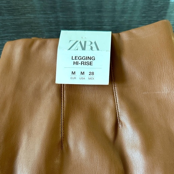Zara High Rise Faux Leather Leggings Pants Brown. New with tags. Size M / 28 - Picture 2 of 8